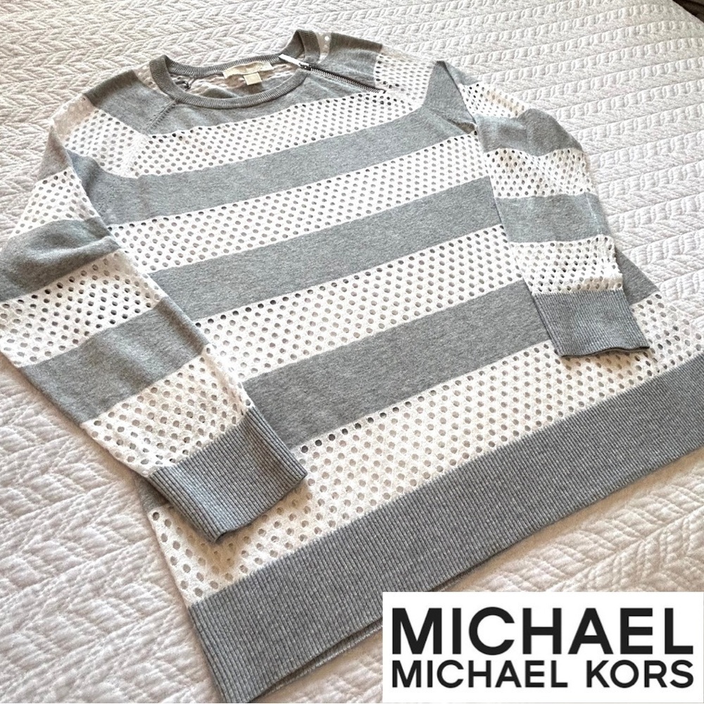 MICHEAL Michael Kors White Honeycomb and Grey  Sweater Size Medium